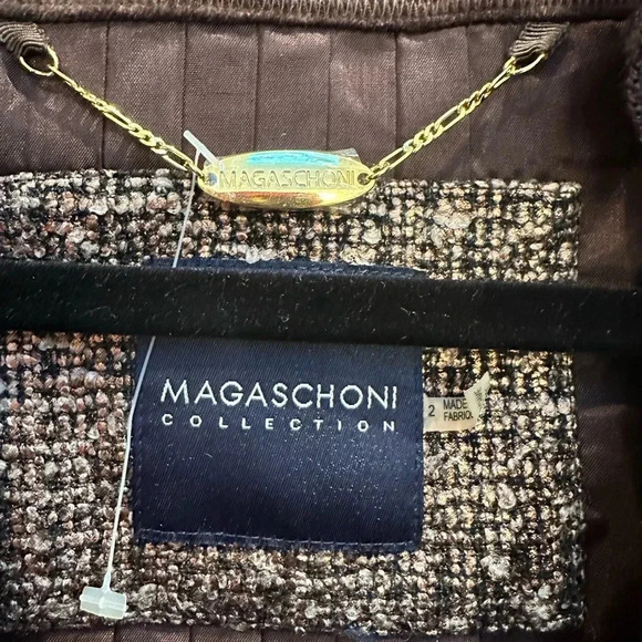 Magaschoni Collection Gold Metallic Tweed Ruffled Wool Blend Jacket Size 2 - Picture 12 of 16
